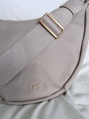 July Minimalist Crescent Canvas Crossbody Sling Bag Sand Beige